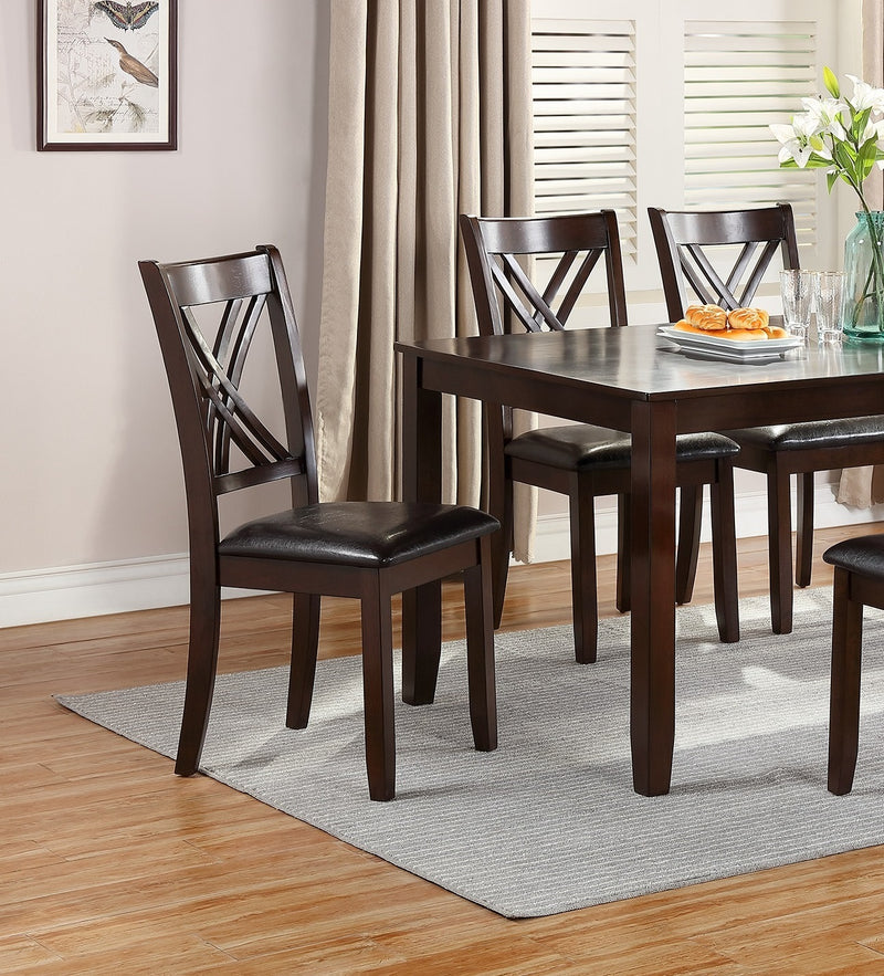 7pcs Dining Set Dining Table 6 Side Chairs Clean Espresso Finish Cushion Seats X Design Back Chairs